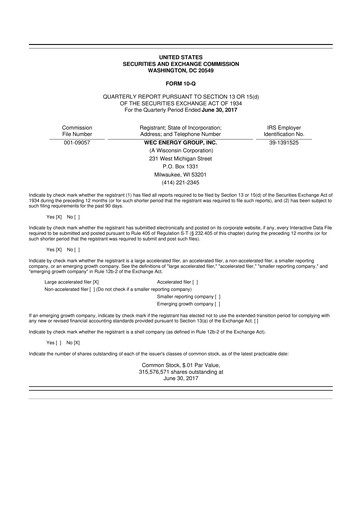 Thumbnail WEC Energy Group 10-Q Quarterly Report FY2017 