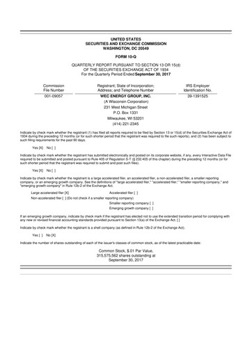 Thumbnail WEC Energy Group 10-Q Quarterly Report FY2017 