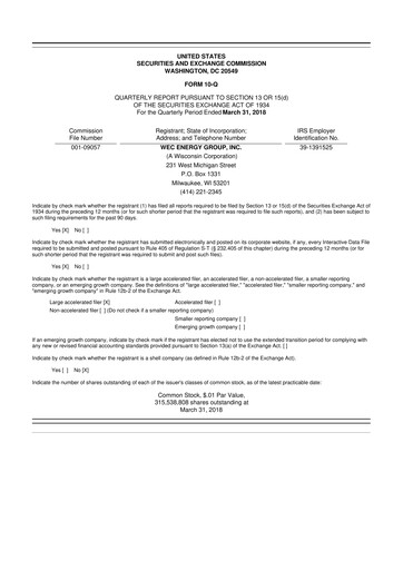 Thumbnail WEC Energy Group 10-Q Quarterly Report FY2018 