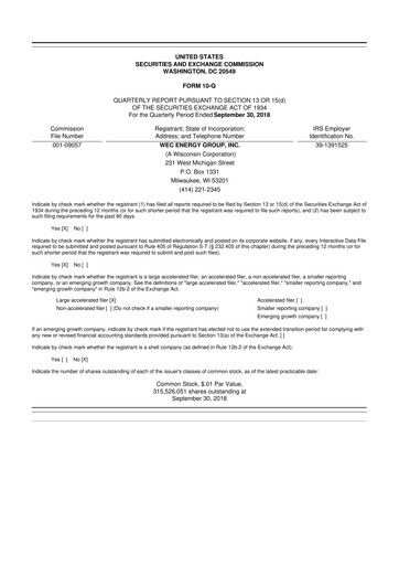 Thumbnail WEC Energy Group 10-Q Quarterly Report FY2018 