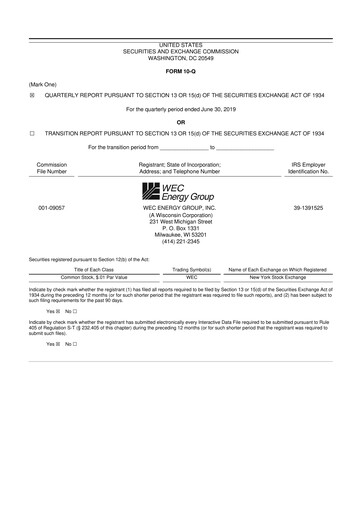 Thumbnail WEC Energy Group 10-Q Quarterly Report FY2019 