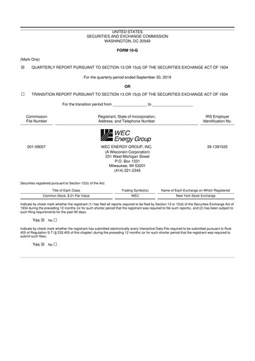 Thumbnail WEC Energy Group 10-Q Quarterly Report FY2019 