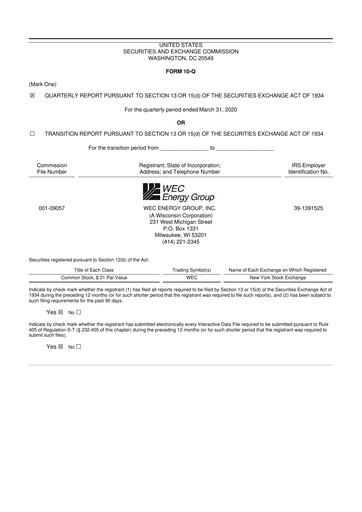 Thumbnail WEC Energy Group 10-Q Quarterly Report FY2020 