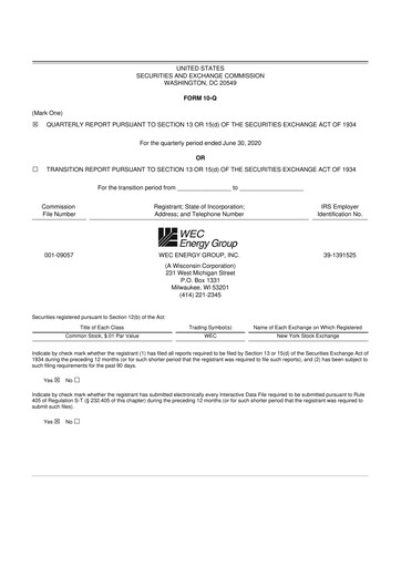 Thumbnail WEC Energy Group 10-Q Quarterly Report FY2020 