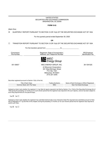 Thumbnail WEC Energy Group 10-Q Quarterly Report FY2020 