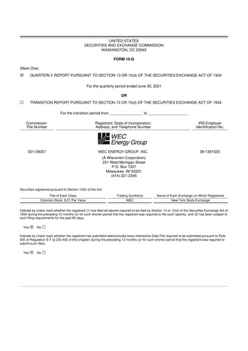 Thumbnail WEC Energy Group 10-Q Quarterly Report FY2021 