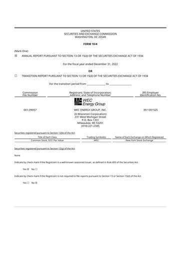 Thumbnail WEC Energy Group 10-K Annual Report 2022