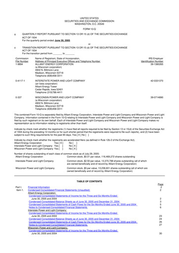 Thumbnail Alliant Energy 10-Q Quarterly Report FY 