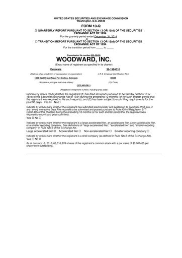 Thumbnail Woodward 10-Q Quarterly Report FY2015 