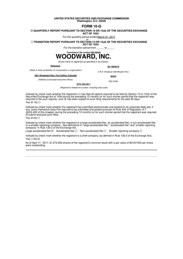 Thumbnail Woodward 10-Q Quarterly Report FY2017 