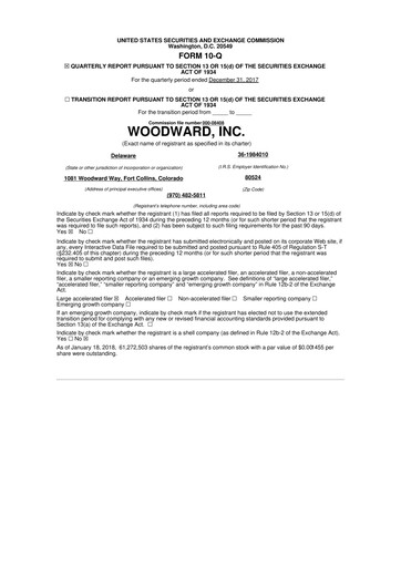 Thumbnail Woodward 10-Q Quarterly Report FY2018 