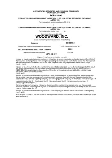 Thumbnail Woodward 10-Q Quarterly Report FY2018 