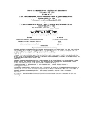 Thumbnail Woodward 10-Q Quarterly Report FY2019 