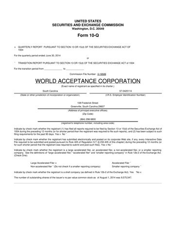 Thumbnail World Acceptance Corporation 10-Q Quarterly Report FY2015 