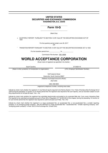 Thumbnail World Acceptance Corporation 10-Q Quarterly Report FY2018 