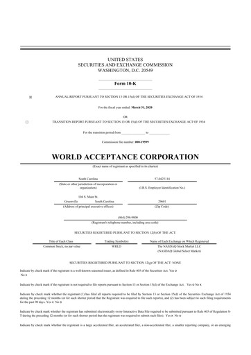 Thumbnail World Acceptance Corporation 10-K Annual Report 2020