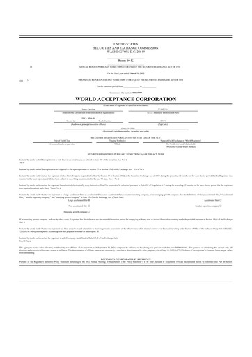 Thumbnail World Acceptance Corporation 10-K Annual Report 2022