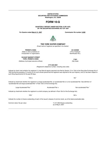 Thumbnail York Water 10-Q Quarterly Report FY 