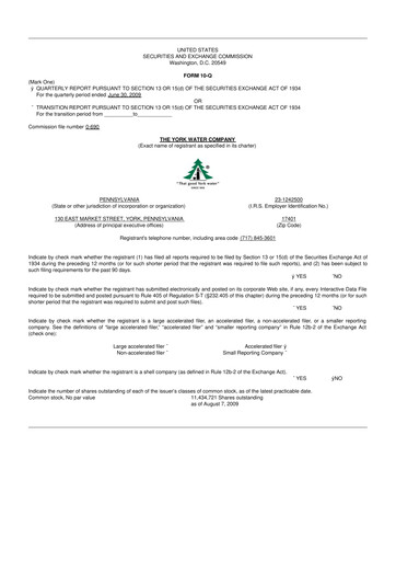 Thumbnail York Water 10-Q Quarterly Report FY 