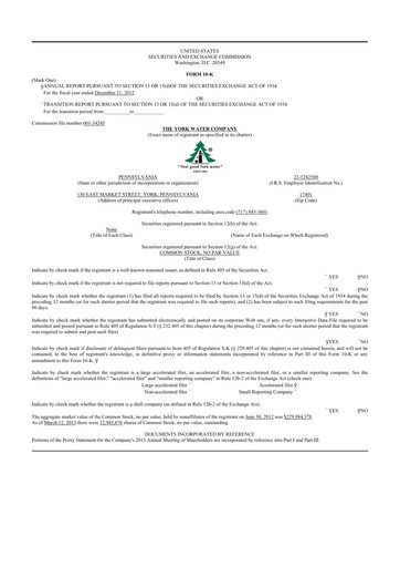 Thumbnail York Water 10-K Annual Report 2012