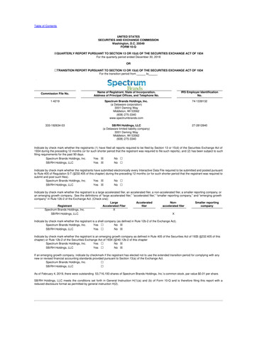 Thumbnail Spectrum Brands
 10-Q Quarterly Report FY2019 