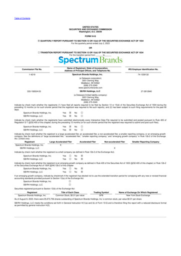 Thumbnail Spectrum Brands
 10-Q Quarterly Report FY2023 