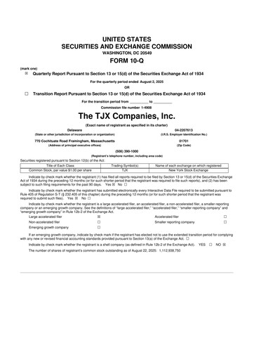 Thumbnail TJX Companies 10-Q Quarterly Report FY2026 