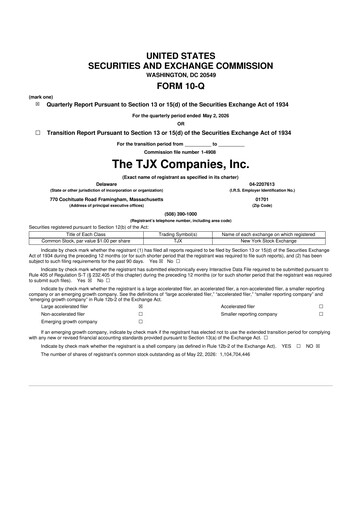 Thumbnail TJX Companies 10-Q Quarterly Report FY2027 