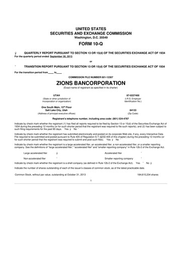 Thumbnail Zions Bancorporation
 10-Q Quarterly Report FY 