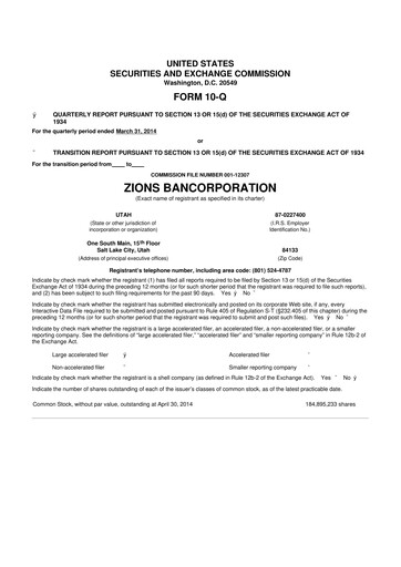 Thumbnail Zions Bancorporation
 10-Q Quarterly Report FY2014 