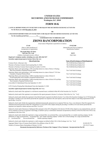 Thumbnail Zions Bancorporation
 10-K Annual Report 2014