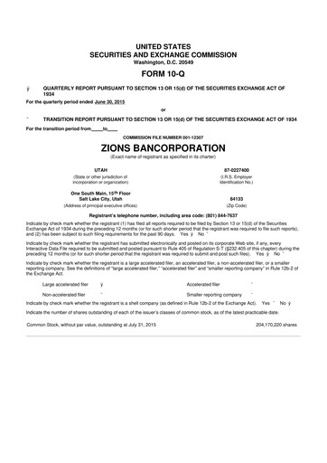 Thumbnail Zions Bancorporation
 10-Q Quarterly Report FY2015 
