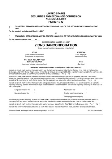 Thumbnail Zions Bancorporation
 10-Q Quarterly Report FY2017 