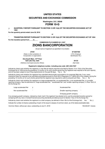 Thumbnail Zions Bancorporation
 10-Q Quarterly Report FY2018 