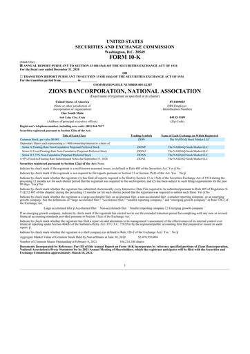 Thumbnail Zions Bancorporation
 10-K Annual Report 2020