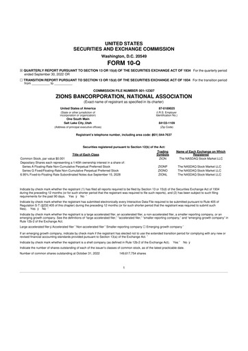 Thumbnail Zions Bancorporation
 10-Q Quarterly Report FY2022 