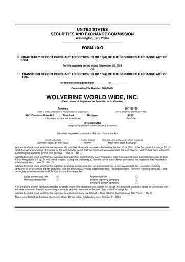 Thumbnail Wolverine World Wide
 10-Q Quarterly Report FY2024 