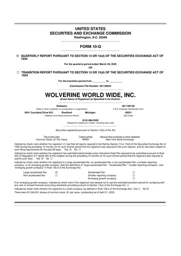 Thumbnail Wolverine World Wide
 10-Q Quarterly Report FY2025 