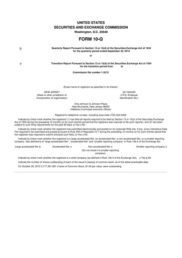 Vorschaubild Johnson & Johnson 10-Q Quartalsbericht 2012 