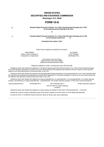 Vorschaubild Johnson & Johnson 10-Q Quartalsbericht 2015 