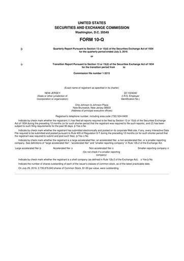 Vorschaubild Johnson & Johnson 10-Q Quartalsbericht 2016 