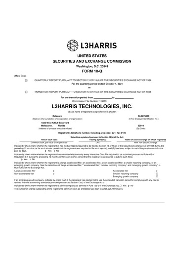 Thumbnail L3Harris Technologies 10-Q Quarterly Report FY2021 