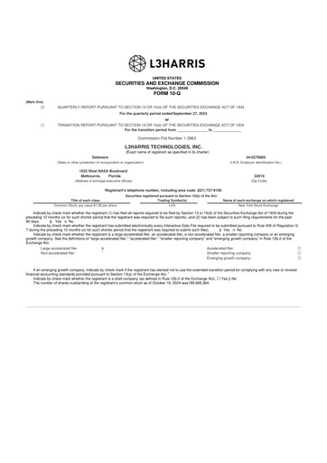 Thumbnail L3Harris Technologies 10-Q Quarterly Report FY2024 