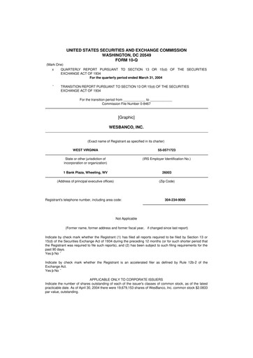 Thumbnail WesBanco 10-Q Quarterly Report FY 