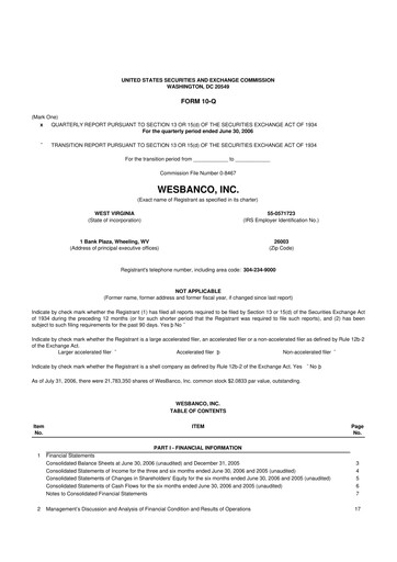 Thumbnail WesBanco 10-Q Quarterly Report FY 