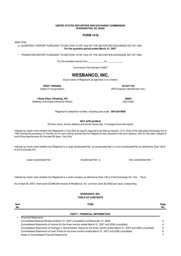 Thumbnail WesBanco 10-Q Quarterly Report FY 