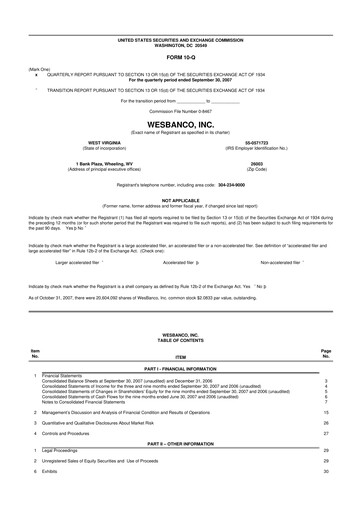 Thumbnail WesBanco 10-Q Quarterly Report FY 