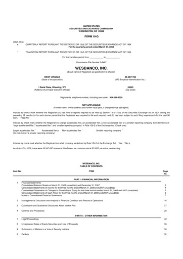 Thumbnail WesBanco 10-Q Quarterly Report FY 