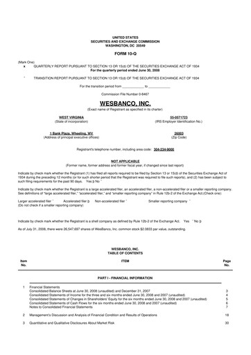 Thumbnail WesBanco 10-Q Quarterly Report FY 