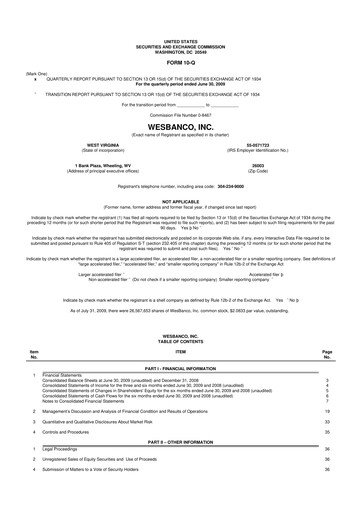 Thumbnail WesBanco 10-Q Quarterly Report FY 